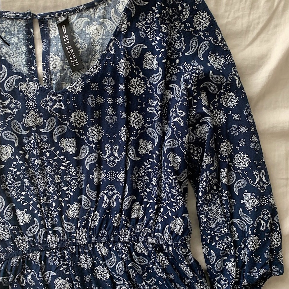 blue and white romper